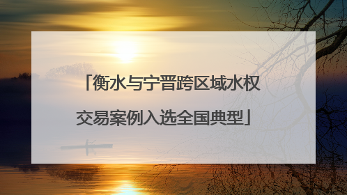 衡水与宁晋跨区域水权交易案例入选全国典型